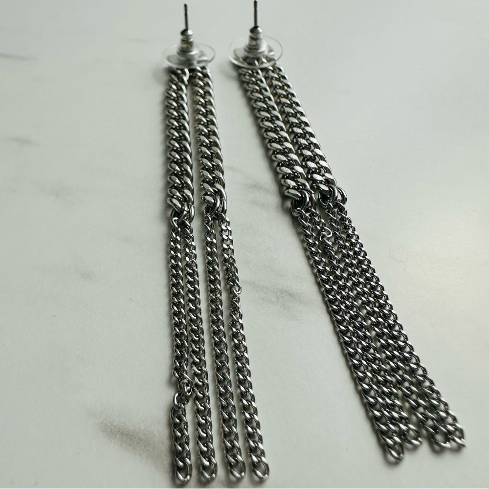 Chic Silver-Tone Multi-Chain Tassel Drop Earrings - Picture 14 of 14